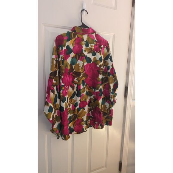 Express Women's Vintage Silk Floral Long Sleeve Button Down Shirt, Large, Artsy - Picture 4 of 7